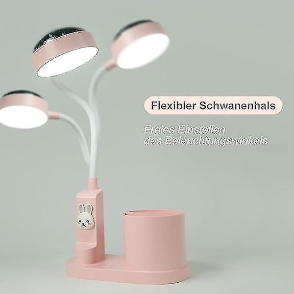 Skrivebordslampe til børn, natlampe med penneholder, Himmel bordlampe med automatisk farveskift, dæmpbar genopladelig LED læselampe til børn
