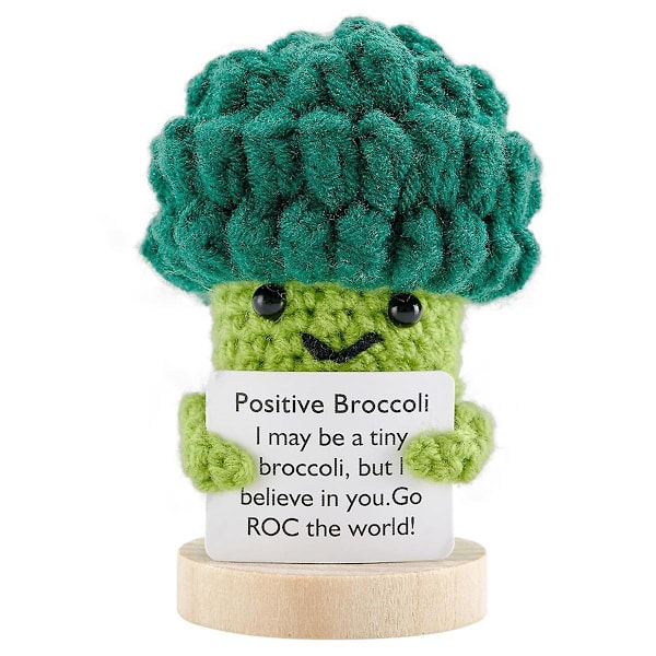 2 st Mini Roliga Positiva Broccoli med Stativ Emotionellt Stöd Gläd Upp Presenter Stickade Broccoli Croc