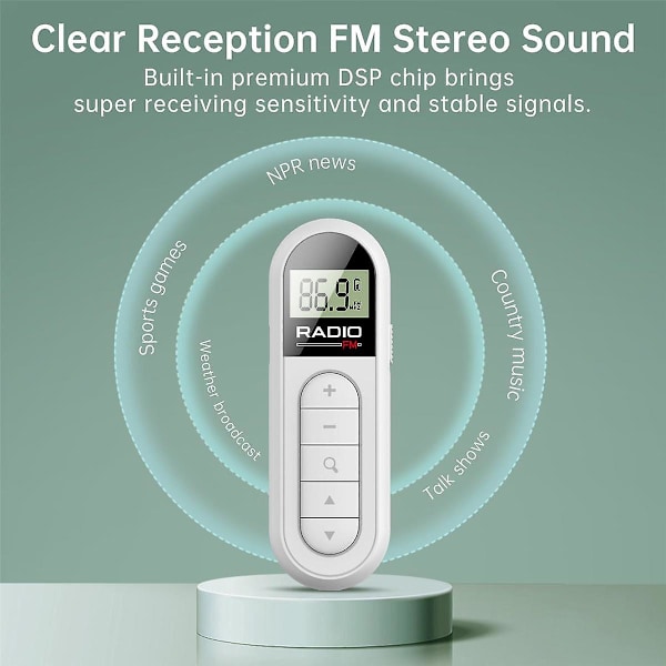 Mini taskuradio FM 300MAh ladattava kannettava 76-108MHZ radio taustavalaistulla LCD-näytöllä langallinen
