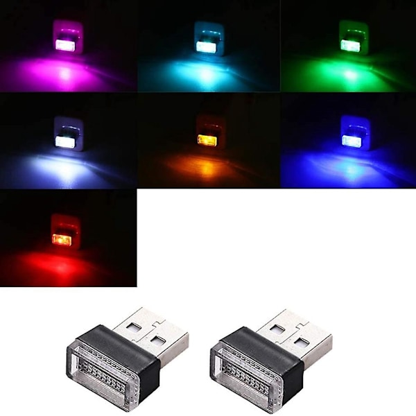 7 stk. Mini USB Lys LED Modelbil Ambient Lys Neon Interiør Lys Bil Smykker USB Natlys (7 Farver)