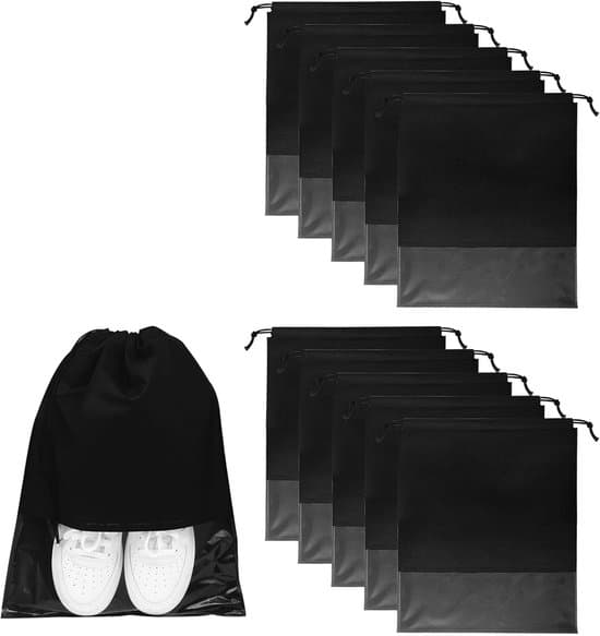 10-pak rejsetasker, store skobeskyttere, 32 x 44 cm, sorte