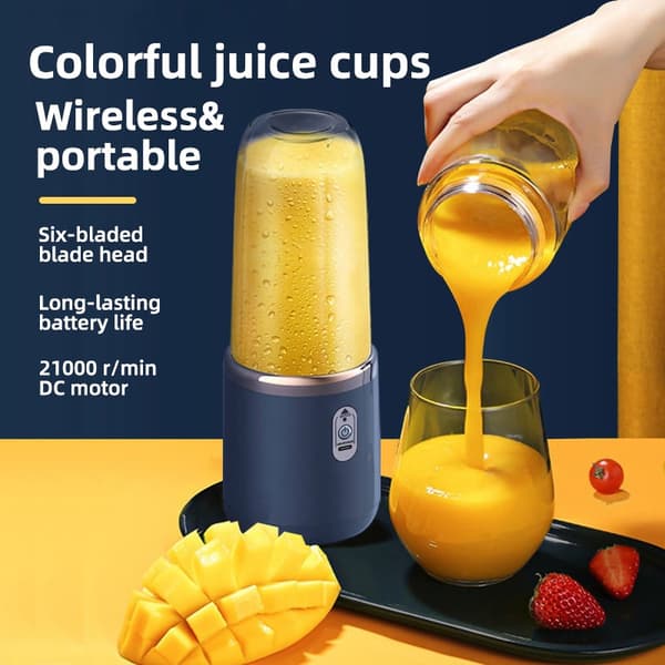 Portable Rechargeable Juicer with 6 Blades - Easy Lock, Compatible with Various Brands Pink