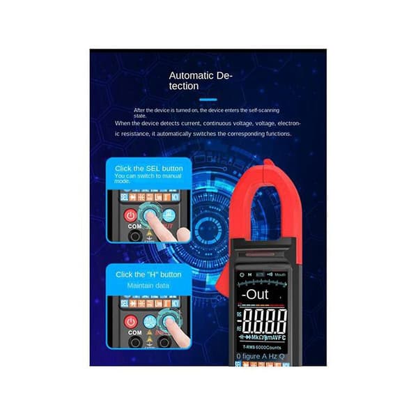 Strømtang DC/AC Spænding Strøm Digital Strømtang 6000 Tællinger 400A Multimeter Farveskærm Volt