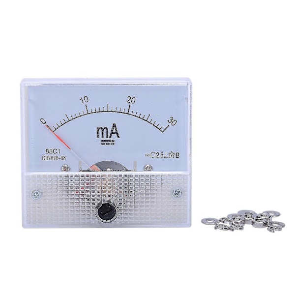 DC 0-30mA Analog Strøm Panelmåler Amperemeter 85c1 30mA, Hvit