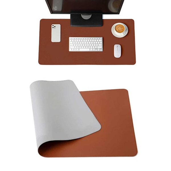 Two-sided Desk Pad Brown Gray 80x40cm Leather