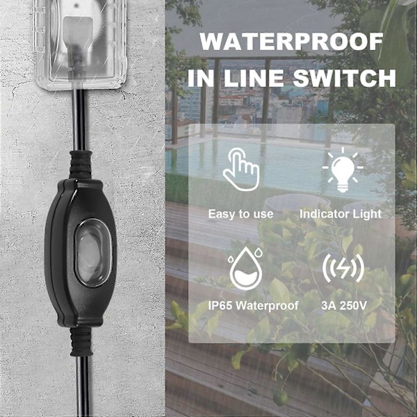3A 250V Vattentät Inline Strömbrytare Sladdbrytare IP65 Rund Kabel Silverkontakt Dubbel Polig Brytare Dammtät