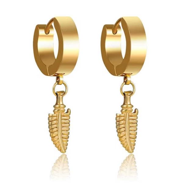 2-pak Piercing Ørering med Hængende Fjer Guld