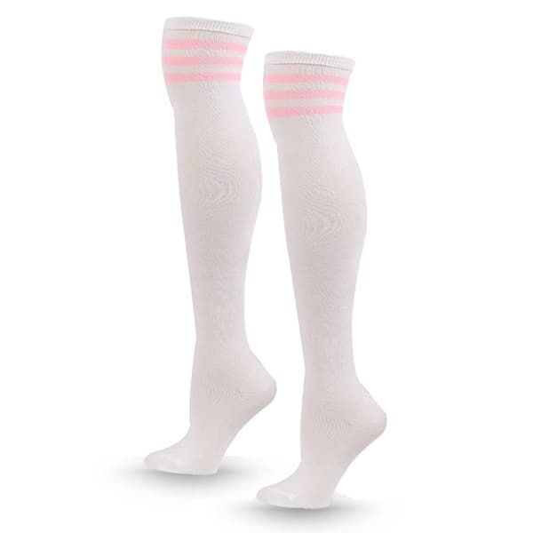 Striped Knee Socks White Pink Stripes - High Socks