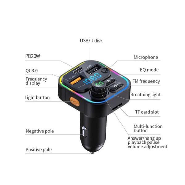 Bil Bluetooth 5.0 Mp3-spiller Lossless Lyd Multi-Funksjon med Musikk U Disk Støtte Bil Hurtiglading