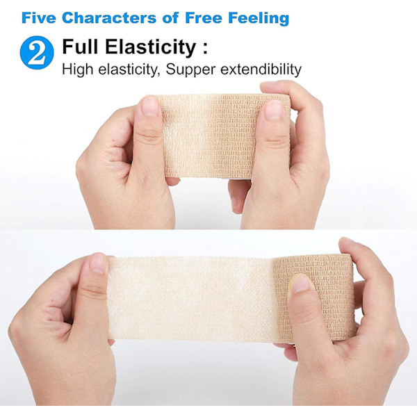 Självhäftande bandage, självhäftande medicinsk tejp, elastiskt sportbandage, flexibelt, andningsbart, lämpligt för sportsskador och sår 5*450cm
