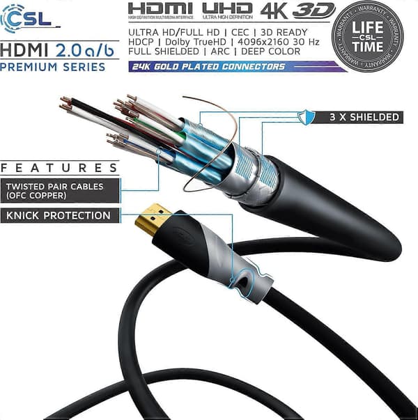 CSL - 10m Ultra HD 4K Mini HDMI - HDMI -kaapeli - kullattu High Speed Mini