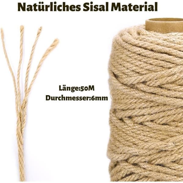 Sisal Rope - 6mm x 50m - Weather Resistant - Durable - For Cat Scratching Posts