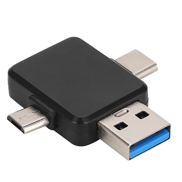 Svart Android USB 3-i-1-adapter för dataöverföring och laddning - Multifunktionell