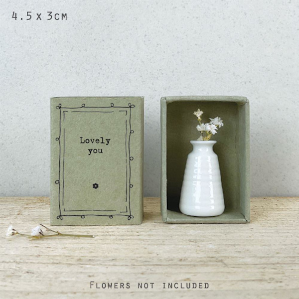 Porslins Matchbox Vas i Ask | East of India Ask Ornament Underbar du Present