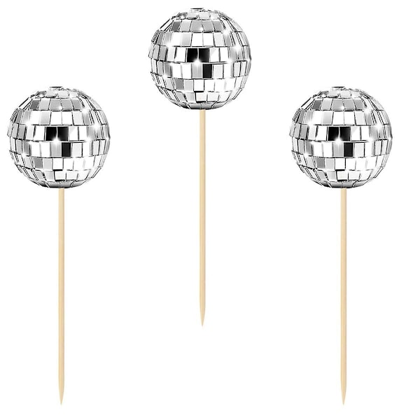 24 st Disco Ball Cupcake Toppers Grattis på födelsedagen Tårtdekoration Disco Ball Tårtpinnar Tema Tårtdekor för Disco Temafest