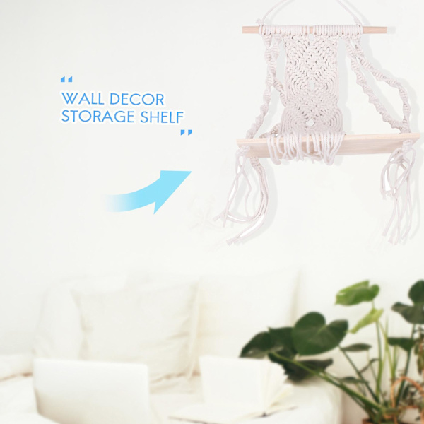 Boho Macrame Væghængt Hylde Håndlavet Vævet Kvaster Gobelin Rack Træ Flydende Opbevarings Hænger Fo