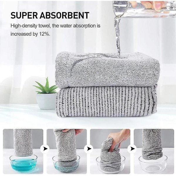 Hårhandduk Superabsorberande Handduk Med Knapp Torkhuva Snabbtorkande Duschhårhuva (grå randig) (2-pack)