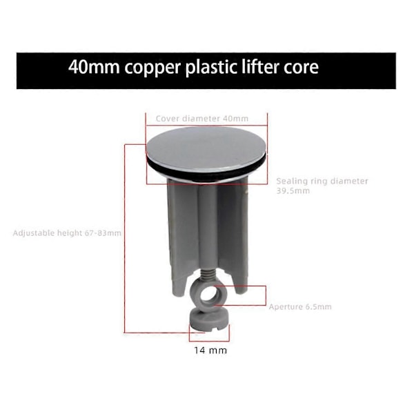 Universal Vask Propp Baderom 40mm Pop-Up Propp Erstatning Avløpsplugg Avtakbar Justerbar Manuell Li