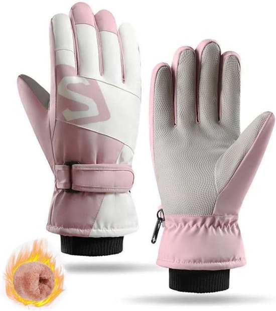 Vinterberøringsskjermhansker for kvinner, vanntette/varme/vindtette, rosa, til julegaver.