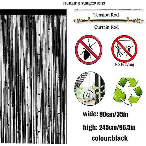 Pärldraperier (svart 100 * 200cm), Flygande Draperier För Dörrar, Fönster, Rumsavdelare, Dörröppningspaneler, Vardagsrumsgarderobsdraperier 2024THO