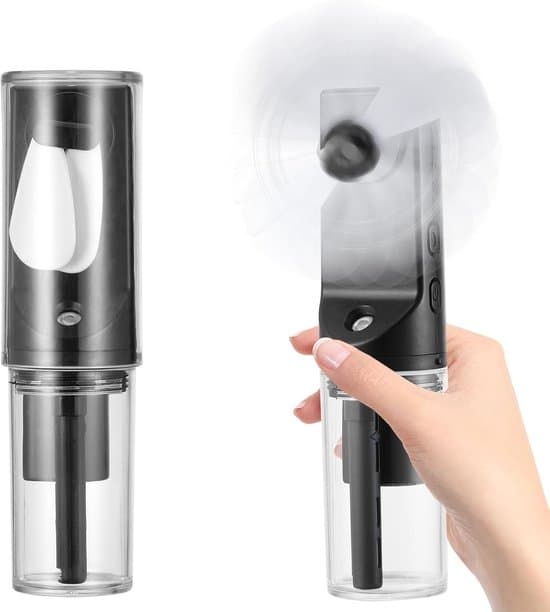 Handheld Fan with Water Mini Rechargeable Small 4-Speed Spray Black