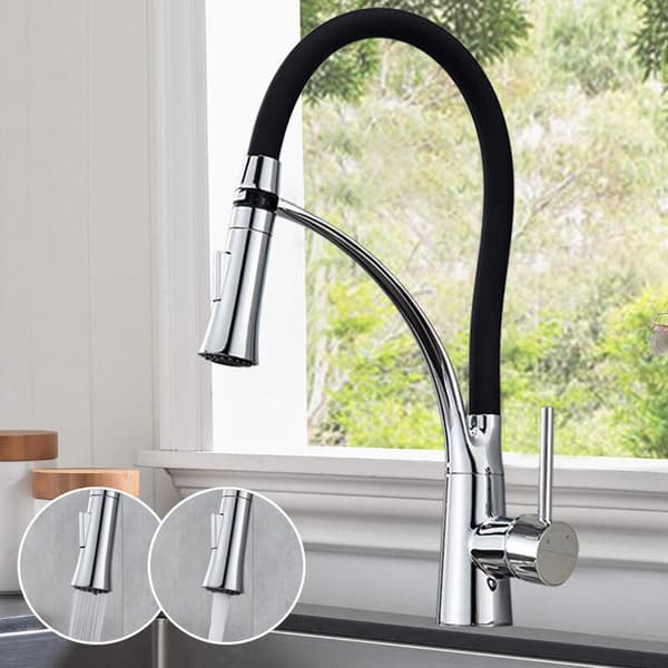 Kitchen Faucet, Flexible Faucet with 360° Rotating Spout and Black Silicone Hose, with Pull-Out Spray Nozzle and Dual-Function Spray Nozzle...