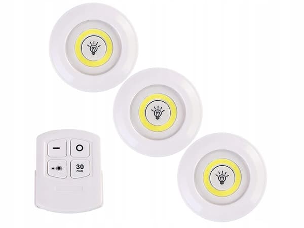 3 Wireless Spotlights with Remote Control - LED Lamps Cool White