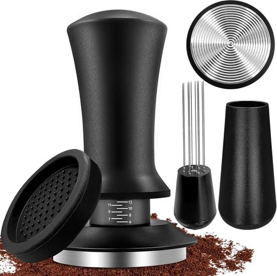 Kaffetamper 51 mm, trykregulator, espressotamper-sæt inkl. tamper-måtteværktøj, 304 rustfrit stål, kaffetamper med skala-indstilling