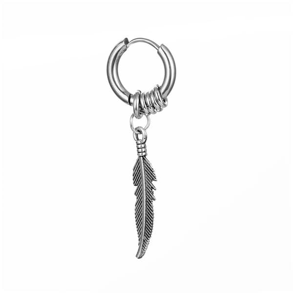 Piercingörhänge Ring med Hängande Fjäder Silver