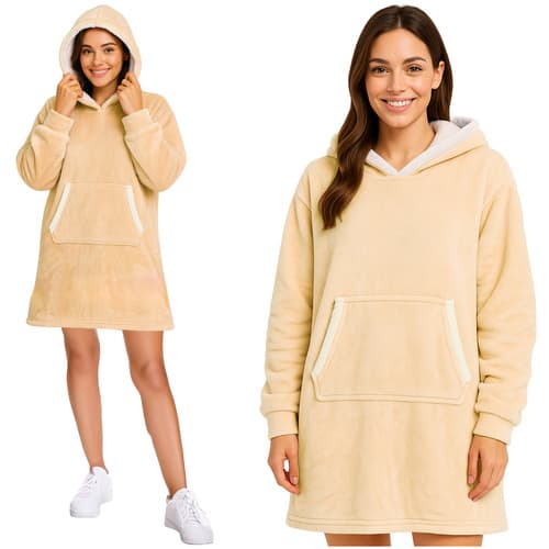 Oversize hettegenserteppe med ermer Beige