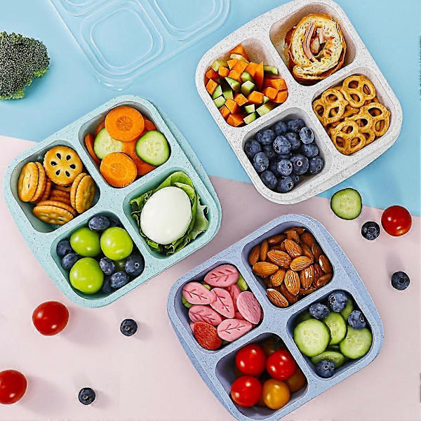 Lunchbox i Vetehalm med 4 Bento-fack - Återanvändbar Snack- och Matförvaringsbehållare