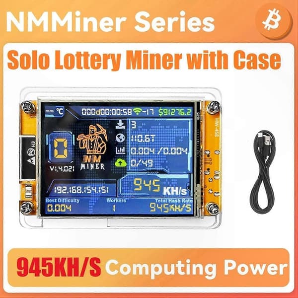 Krypto Miner med 945KH/S Hashrate og 2.8 Tommer Smart Display til Bitcoin Solo Mining