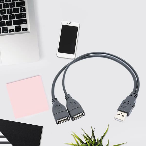 30 cm Langt Dobbelt USB-Port Forlænger Hub Data Oplader Strøm Split Adapter