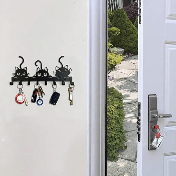 Wall Mounted Key Holder - Key Hook - Key Cabinet - 8 Hooks - Key Organizer for Door Frame - Black - Metal
