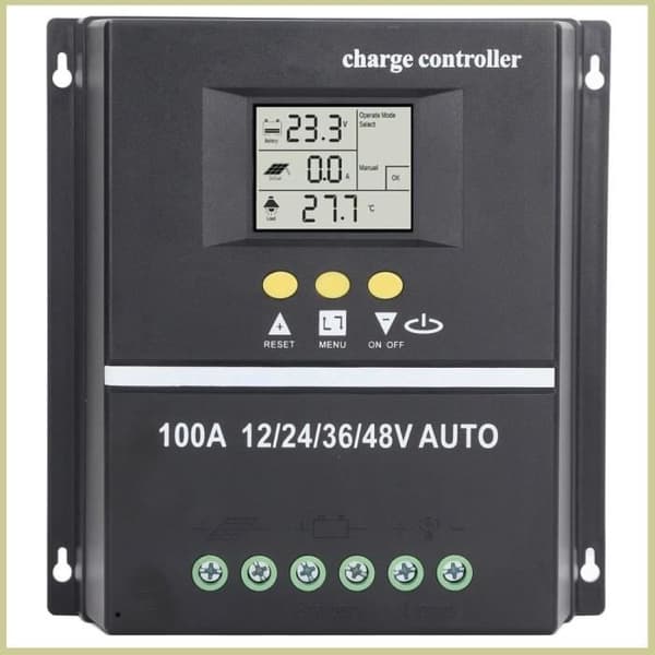 Solcelle-controller - 100A - Automatisk identifikation 12/24/36/48V - Effektivitet ≥99,5% - Justerbar LCD-skærm