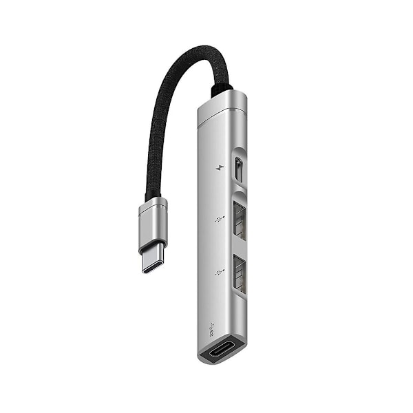 Android-matkapuhelimelle, tietokoneelle, tabletille, kannettava PD-latauskeskitin Type-c Usb C -laajennustelakka, hopea