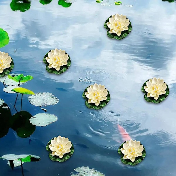 6 Pakning Flytende Blomster, Lotus Vannliljer, Kunstige Vannliljer, Skumdekorasjon, Flytende Vannliljer, Lotusblomst for Akvarium, Terrasse, Hage