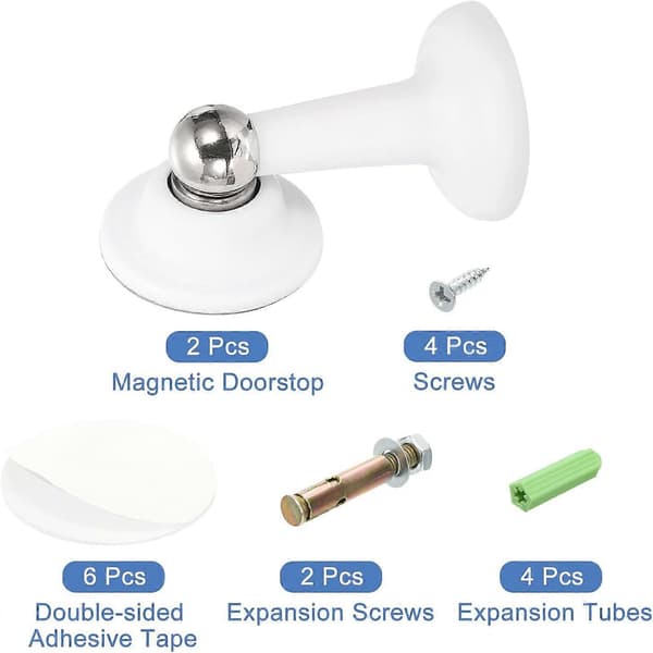 Magnetisk dörrstopp set, 2-pack vit golvmontering och väggmontering dörrhållare med starka magneter