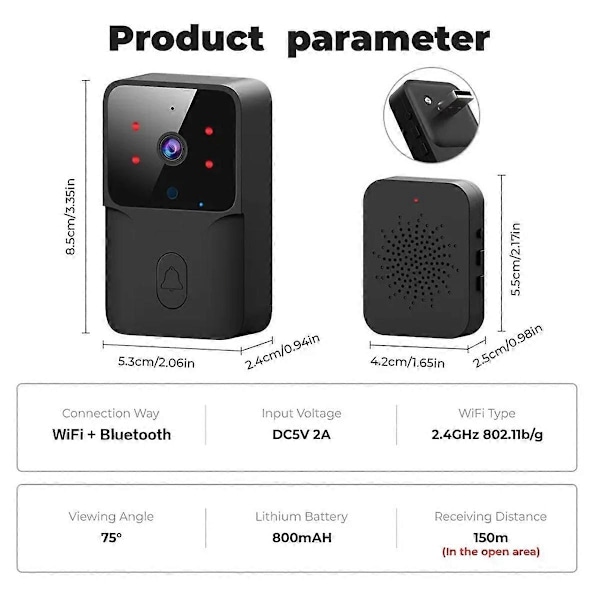 WiFi-dörrklocka Hem Tuya WiFi Trådlös Dörrklocka DC AC Batteridriven Kamera Klocka med Alexa Dörrklocka