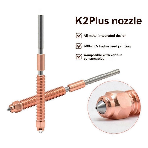 K2 Plus -suuttimelle pikavaihtosuutinsarja, karkaistu teräsrakenne K2 Plus 3D -tulostimelle, 2 kpl, 0,8 mm