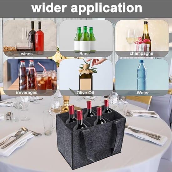 Felt Wine Bag - 1 Piece with Handle and Removable Divider - Grey
