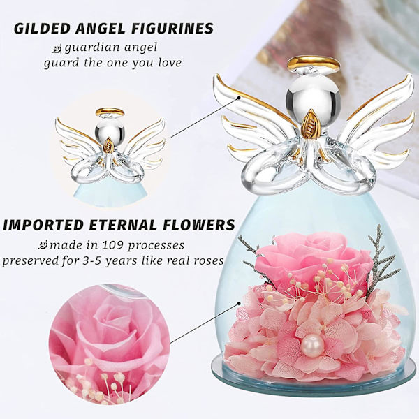 Rose Blomst Fødselsdagsgave Til Kvinde Mor Bedstemor Kone, Glas Engel Figur Gave Med Smukke Lilla Blomster Jul