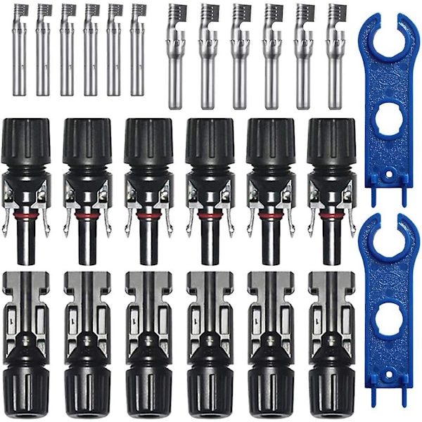 6 par solcellsanslutningskontakter, Pv-kontakter, han- + hon-solkontakter för solpanelkabeltillbehör, svart