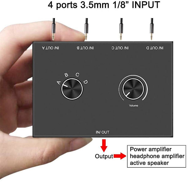 4-vejs 3,5 mm Jack Audio Switch Stereo Bi-Directionel Audio Switch Splitter Box 4 ind 1 ud Hovedtelefon