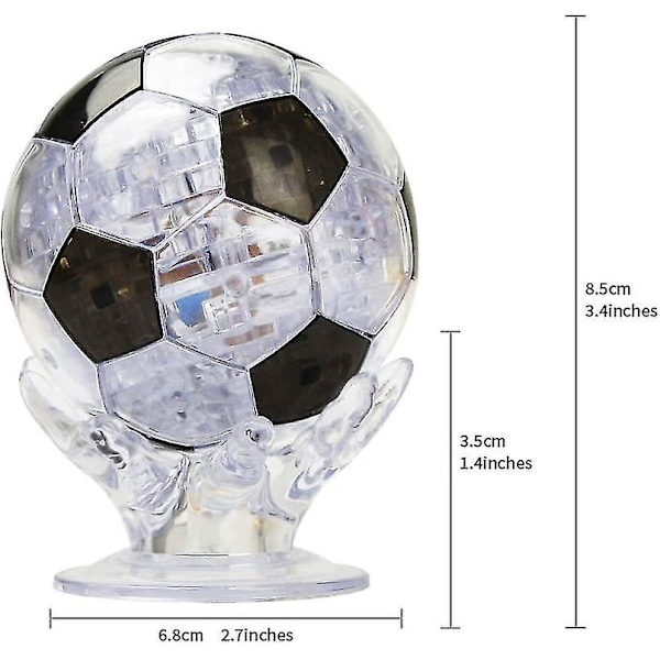 3D Krystal Puslespil til Børn, Fodbold Puslespil Kugle med Lys til Voksne Sort og Transparent - 77 Brikker