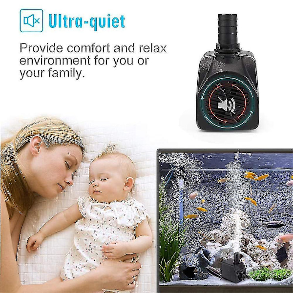 Senkbar pumpe, Ultra Stille Vannpumpe Med Fontenepumpe Med 1,5 m-EU Plugg 15w-