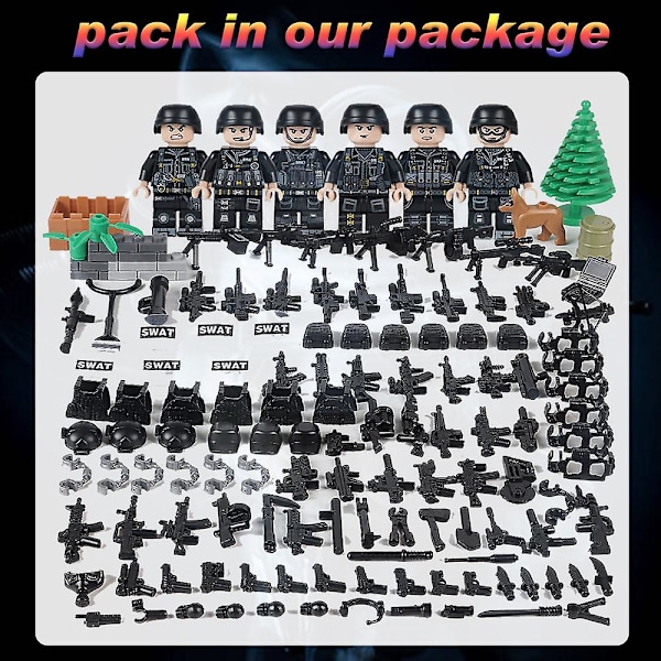 6 st Armé Squad War II Anpassad Soldat Minifigur Set Multi-utrustning Byggsten Krig Leksak