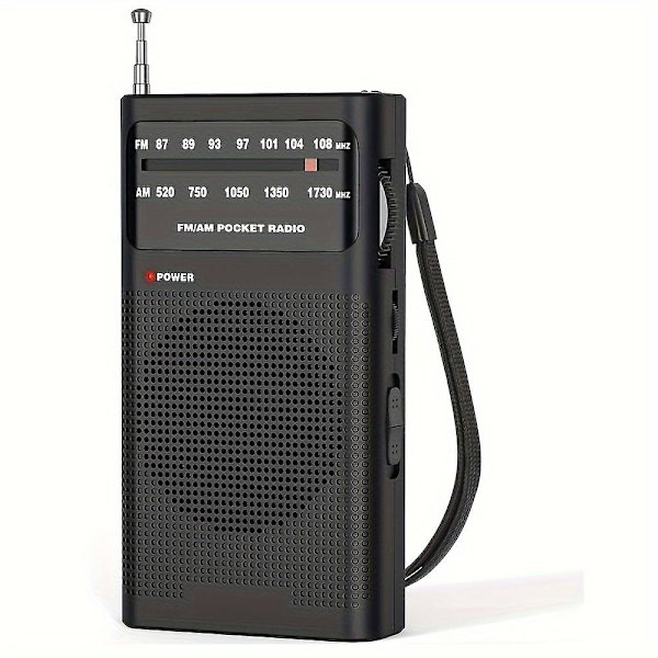 Kannettava AM/FM-radio pitkän kantaman vastaanotolla sisä-, ulko- ja hätäkäyttöön - Kaiutin ja kuulokeliitäntä mukana (musta)
