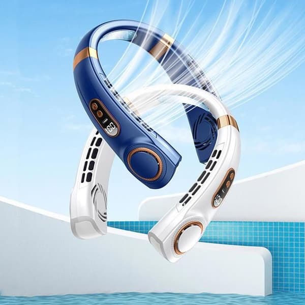 Genopladelig Hvid Halsventilator - 5 Hastigheder - LED Display - Omgivelseslys - 4000mAh