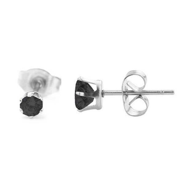 2-pak Sølv Piercing Ørering Sort Krystal – 3mm